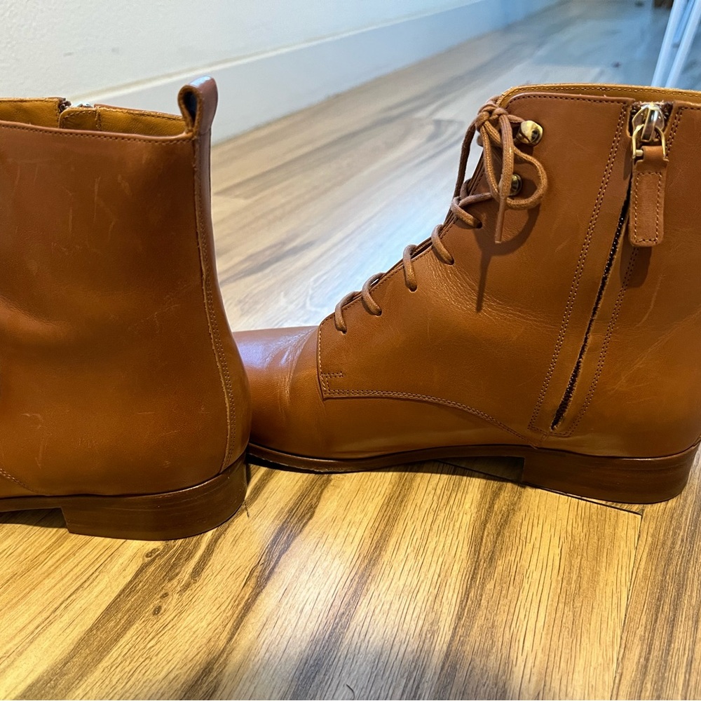 Sezane Tan Leather Lace-Up Booties - Picture 6 of 9